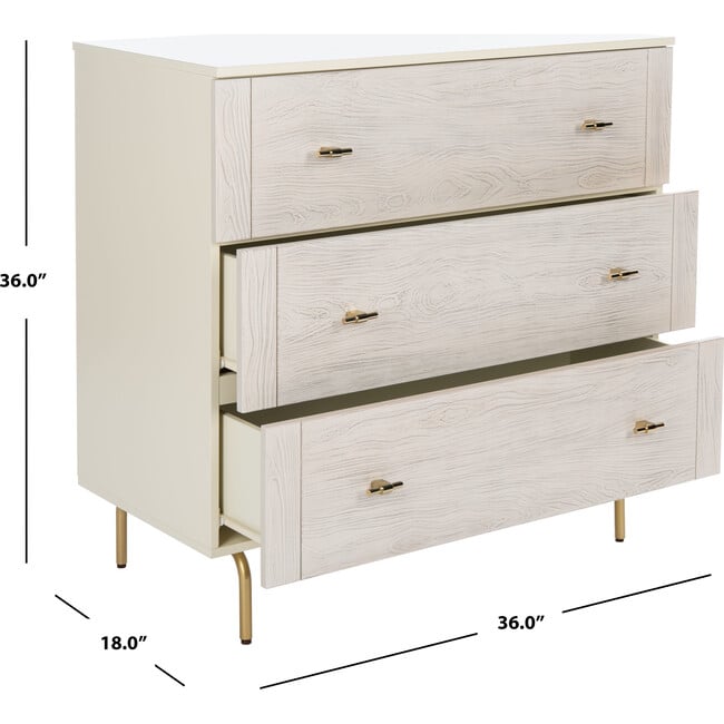 Genevieve 3-Drawer Dresser, Ecru Wood - Dressers - 8