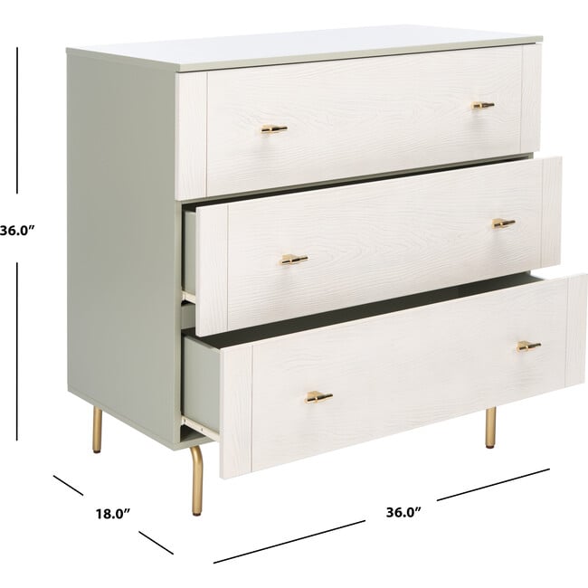 Genevieve 3-Drawer Dresser, White/Grey - Dressers - 8