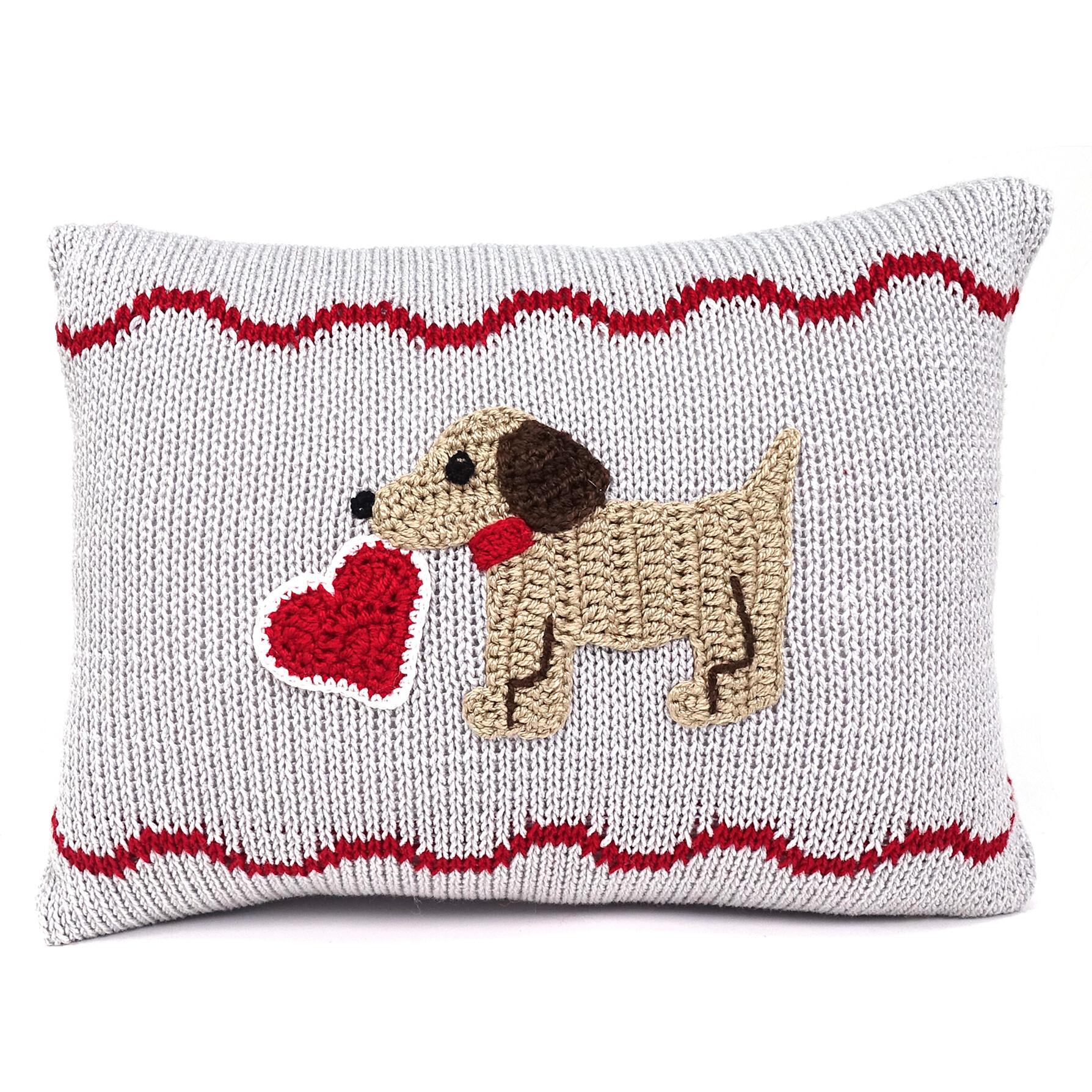Valentine Puppy Pillow, Grey - Pillows - 1