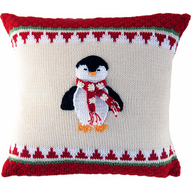 Penguin Pillow, Red & Ecru