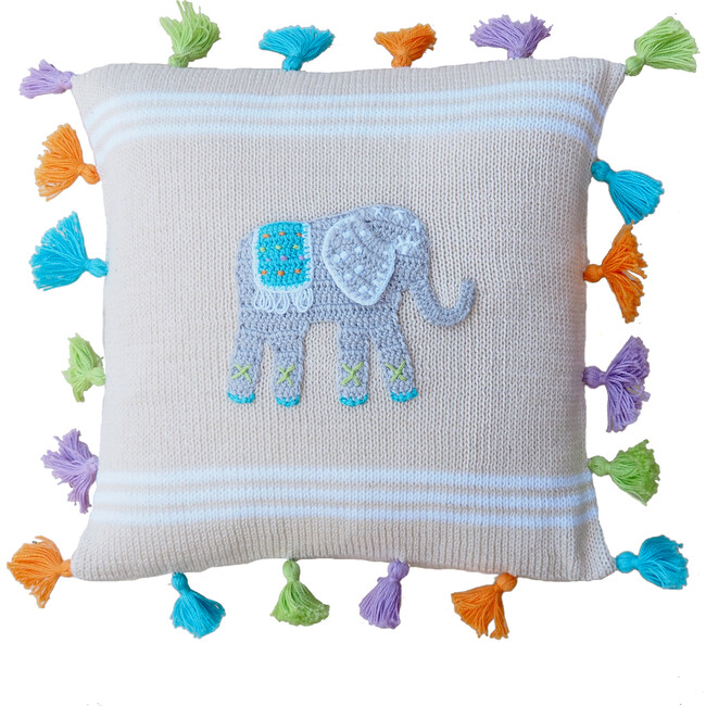 Elephant Tassel Pillow, Multi