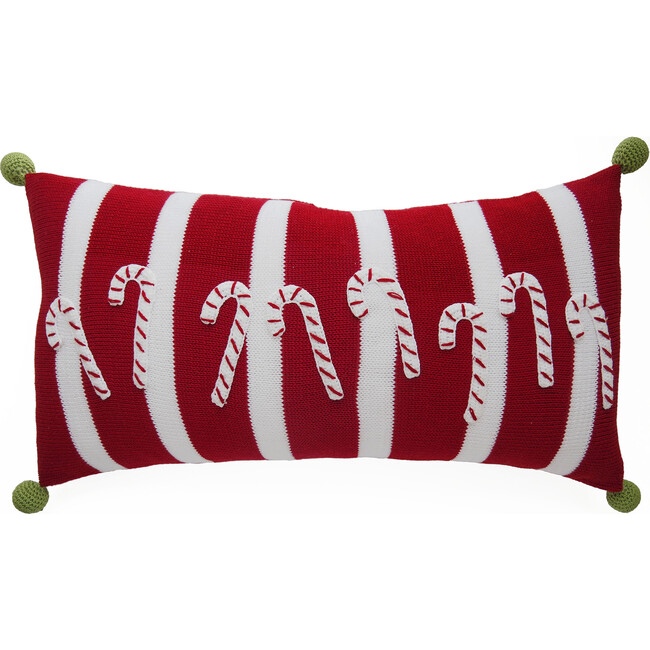 Candy Cane with Stripes Pillow, Red & White