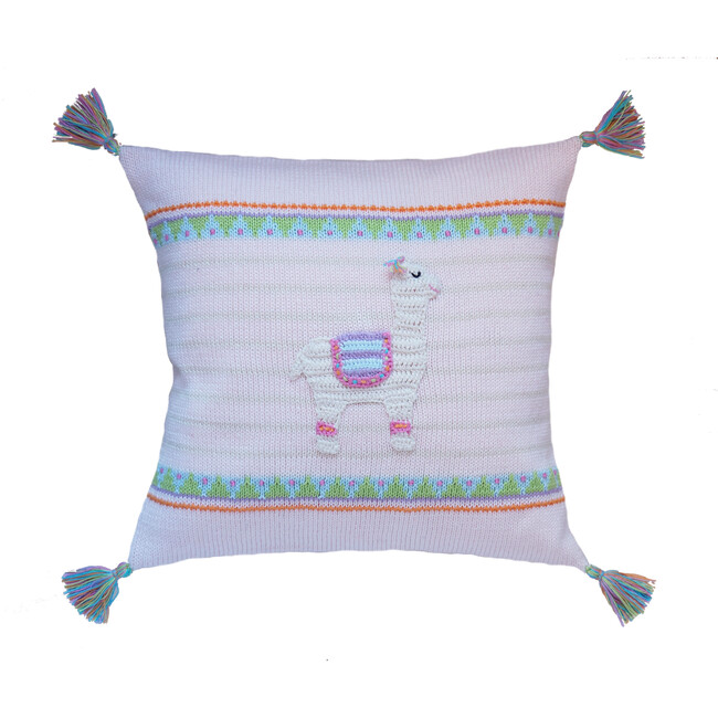 Llama Pillow, Pink & Ecru