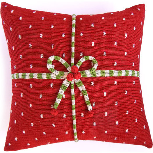 Gift Candy Stripe with Dots Pillow, Red, Ecru & Green