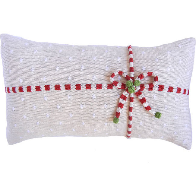 Gift Candy Stripe with Dots Pillow, White & Red