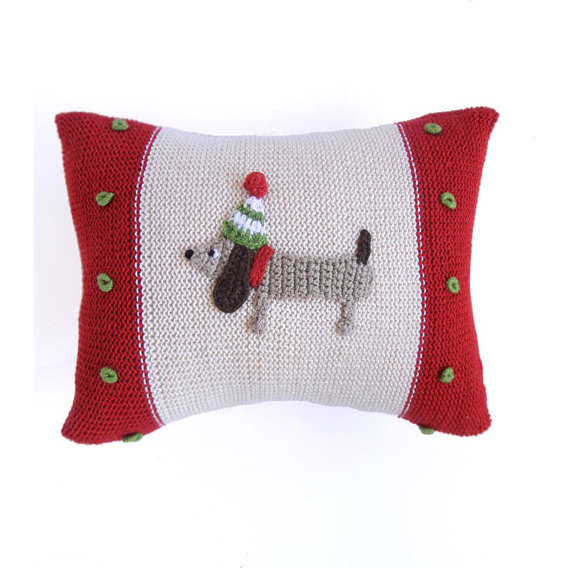 Mini Dog Pillow, Red & Ecru