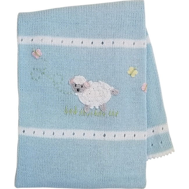 Lamb Baby Blanket, Blue - Blankets - 1 - zoom