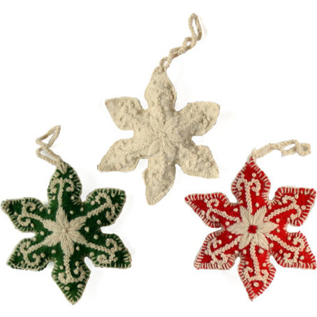Embroidered Snowflake Ornaments, Set of 3