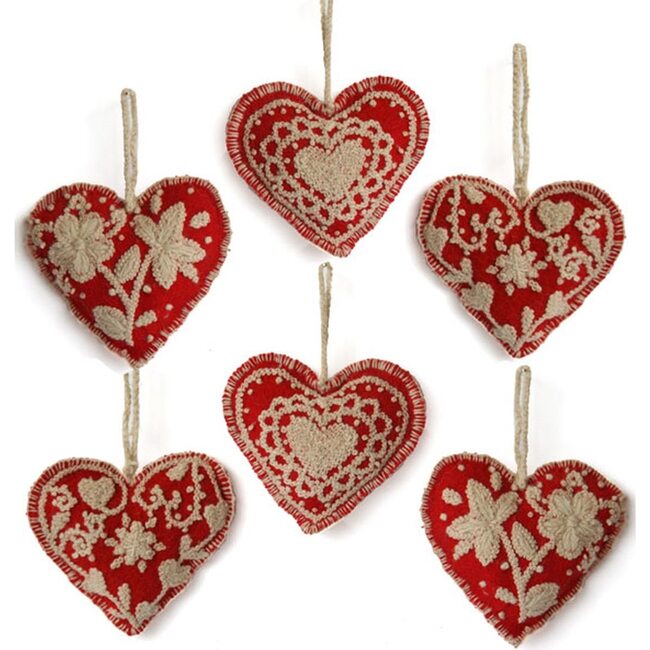 Embroidered Heart Ornament Set