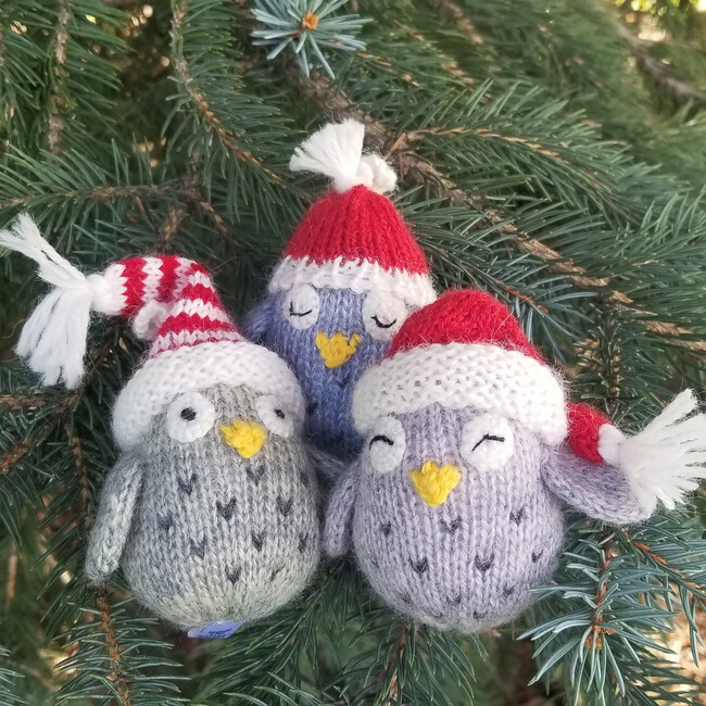 Tiny Owls with Hats Ornaments, Set of 3