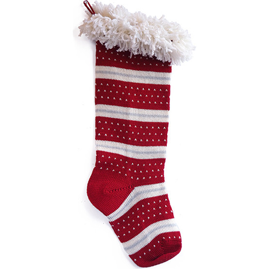 Santa Dot Stripe Stocking, Red - Stockings - 1
