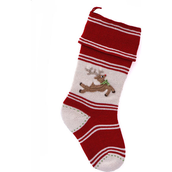 Reindeer Applique Stocking, Red