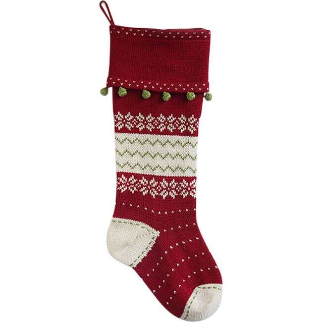 Nordic Stocking with Mini Poms, Red