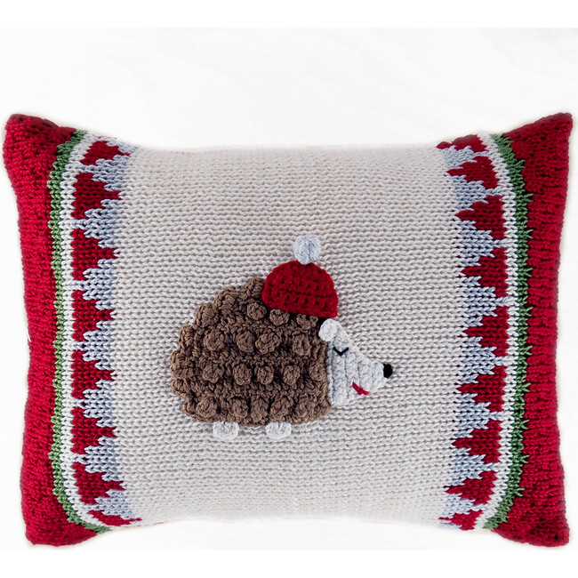 Mini Winter Hedgehog Pillow, Red/Ecru