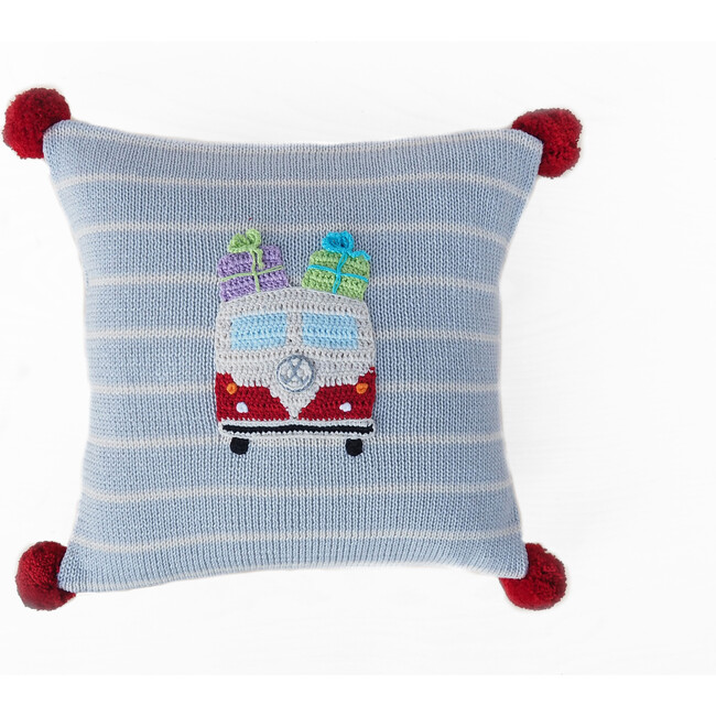 VW Van with Gifts Pillow, Blue Stripe