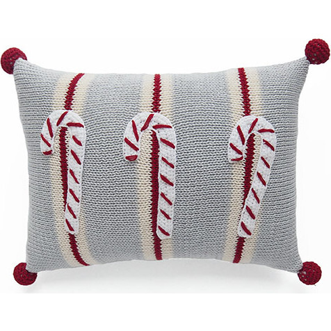 Mini Candy Cane Pillow, Grey/Red