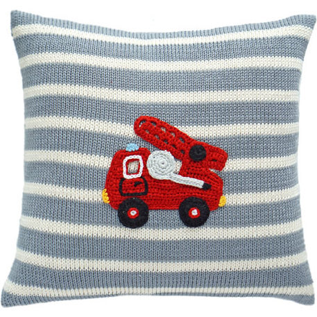 Fire Truck Pillow, Grey Stripe