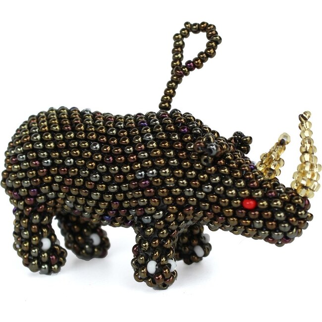 Beaded Rhino Ornament, Grey - Ornaments - 1