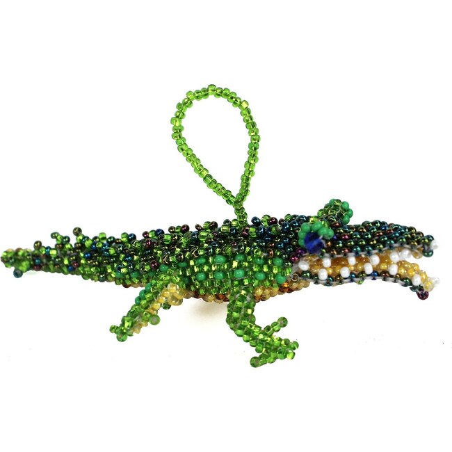 Beaded Crocodile Ornament, Green