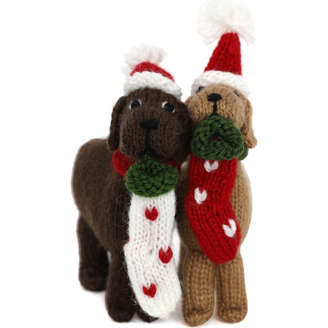 Dog with Stocking Ornament, Set of 2
