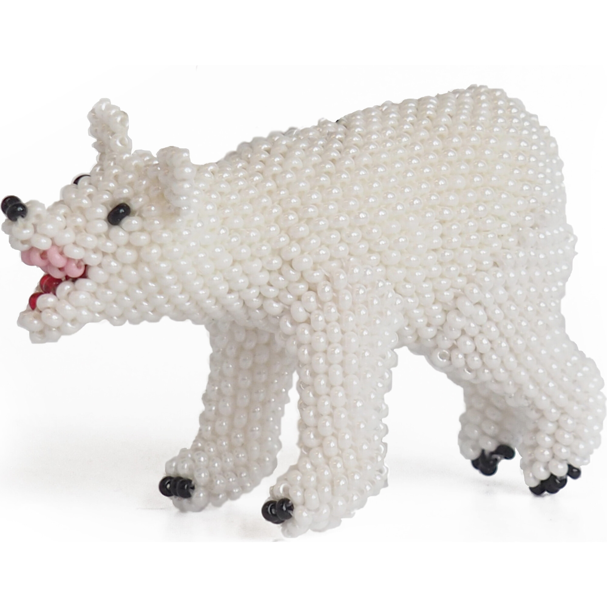 Beaded Polar Bear Ornament, White - Ornaments - 1