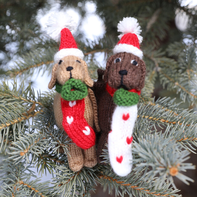 Dog with Stocking Ornament, Set of 2 - Ornaments - 5