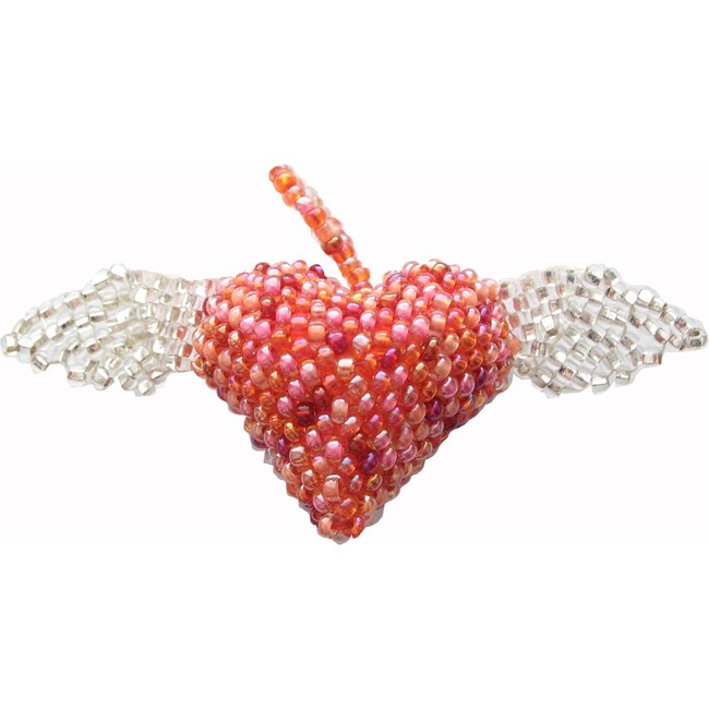 Beaded Heart with Wings Ornament, Pink