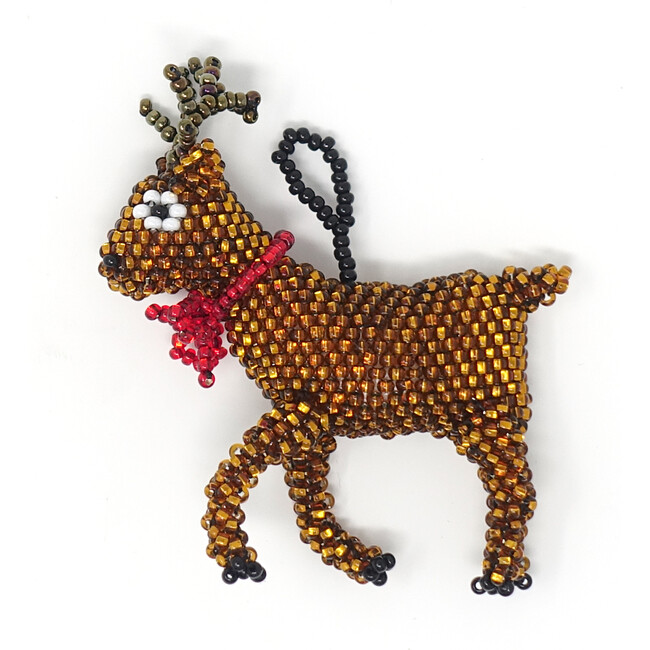Beaded Reindeer Ornament, Brown - Ornaments - 1