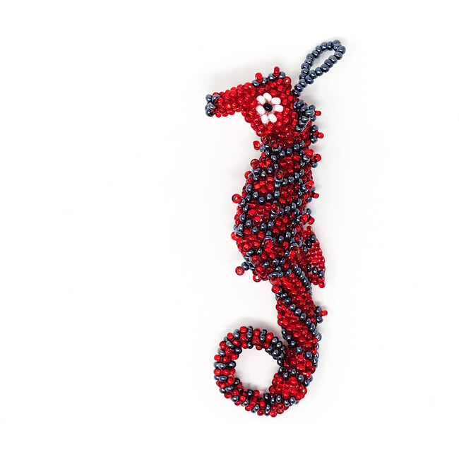 Beaded Seahorse Ornament, Red