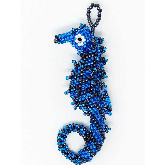 Beaded Seahorse Ornament, Blue