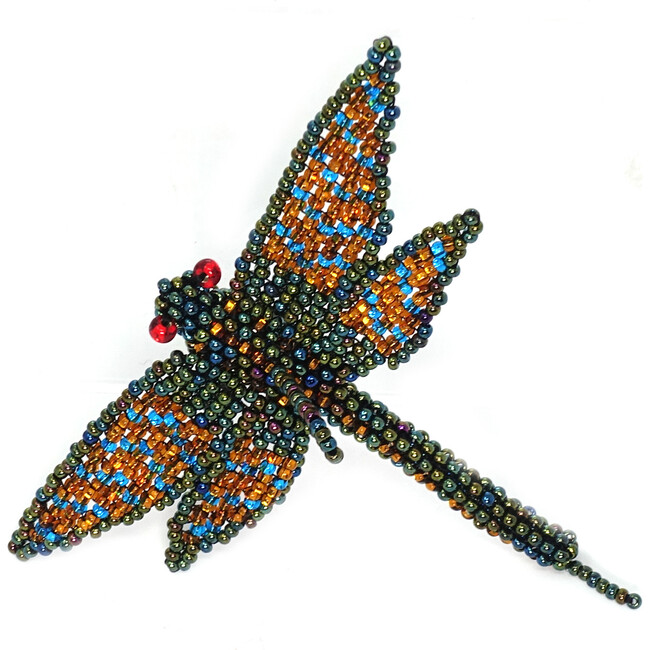 Beaded Dragonfly Ornament, Green