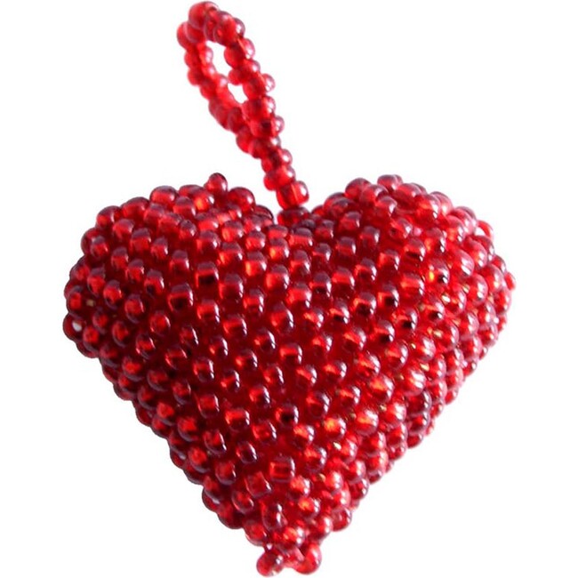 Beaded Heart Ornament, Red