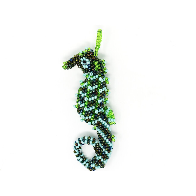 Beaded Seahorse Ornament, Green