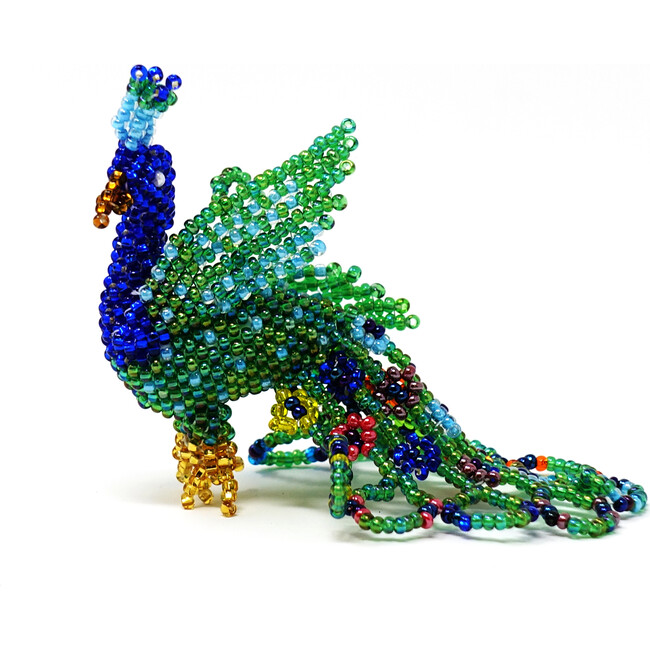 Beaded Peacock Ornament, Blue/Green