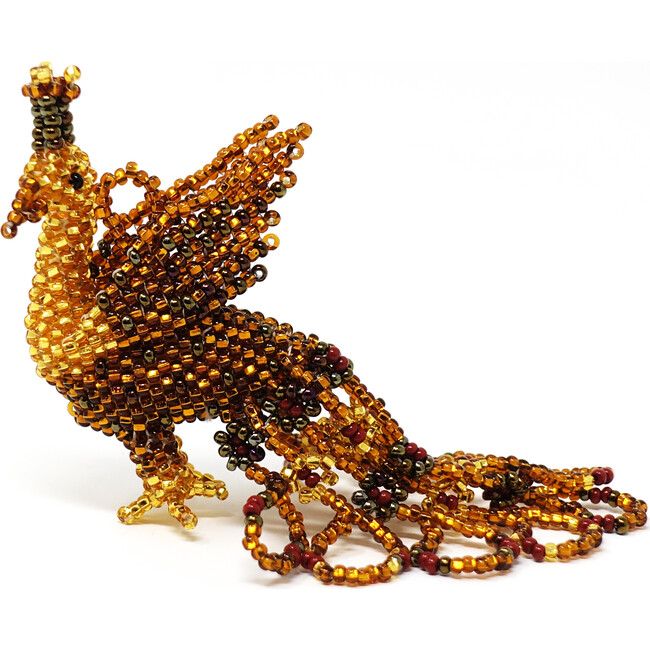 Beaded Peacock Ornament, Gold