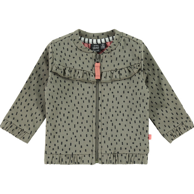 Zip Up Printed Sweater, Moss Green