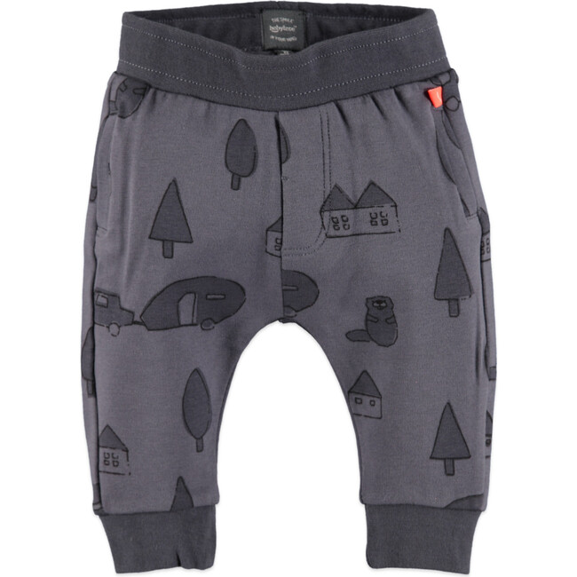 Printed Joggers, Dark Charcoal - Pants - 1