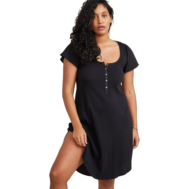 The Women's Organic Pointelle Nightgown, Black