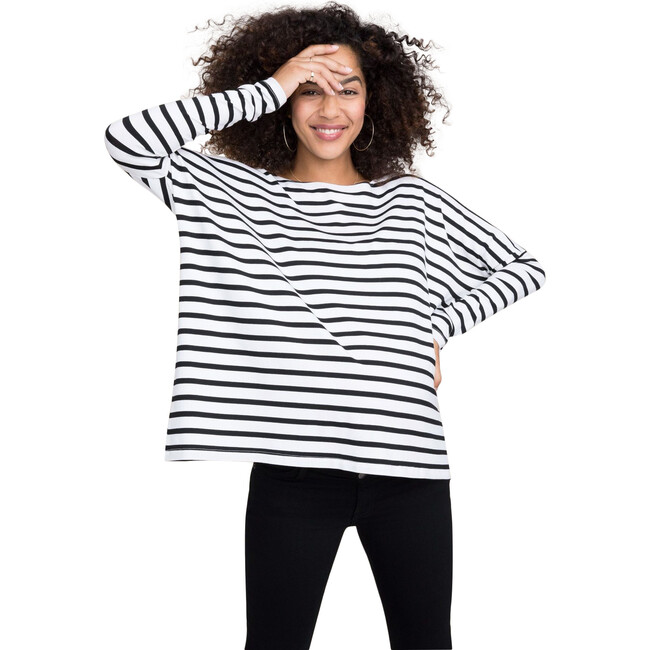 The Women's Long Sleeve Tee, Black/White Stripe - Tees - 1
