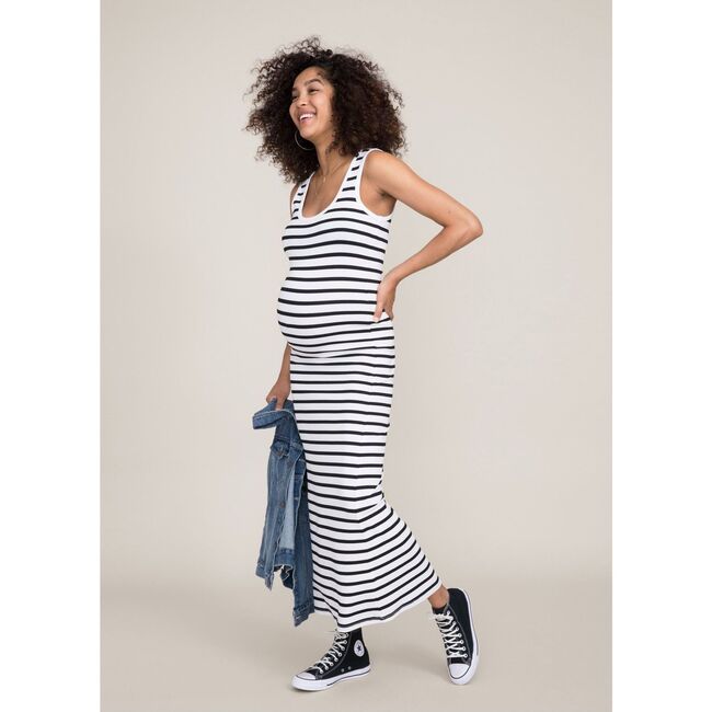 The Women's Long Body Tank Dress, Black / White Stripe - Dresses - 3