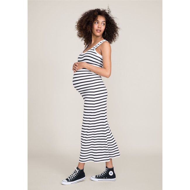 The Women's Long Body Tank Dress, Black / White Stripe - Dresses - 5