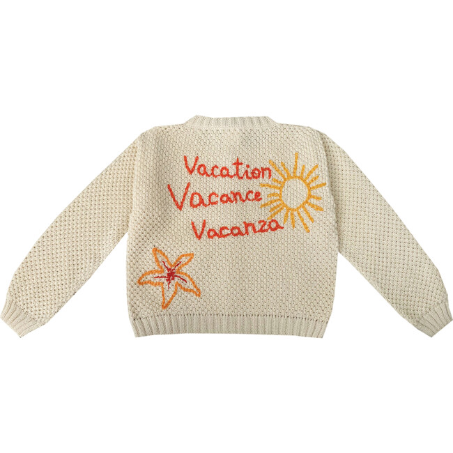 Embroidered Sweater "Vacation, Vacance, Vacanza", Beige