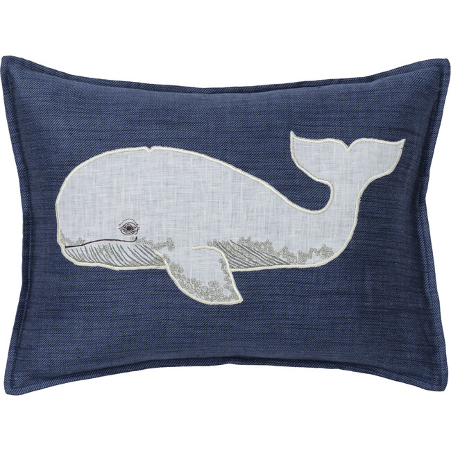 Whale Appliqué Pillow, Navy