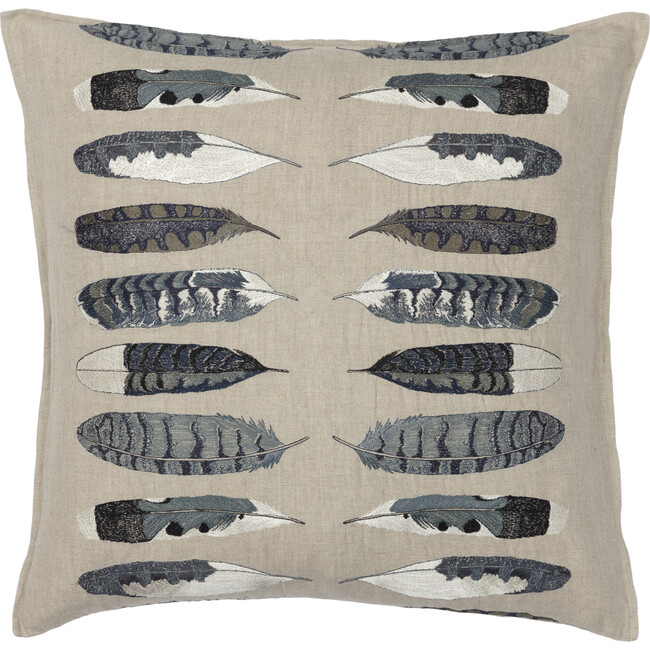 Feather Harmony Pillow, Blue - Decorative Pillows - 1