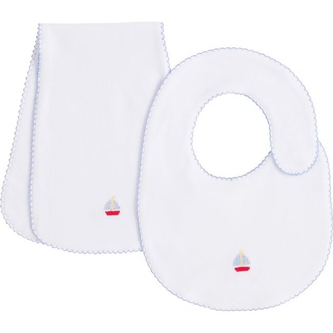 Bib N' Burp Set, Pinpoint Sailboat - Mixed Gift Set - 1