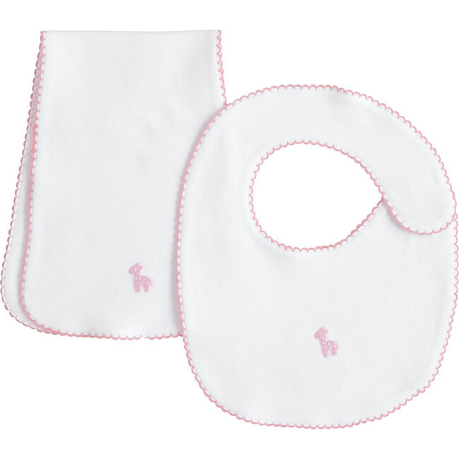 Bib N' Burp Set, Pink Giraffe