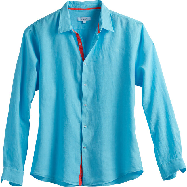 Men's Peter Linen Shirt, Aqua - Shirts - 1