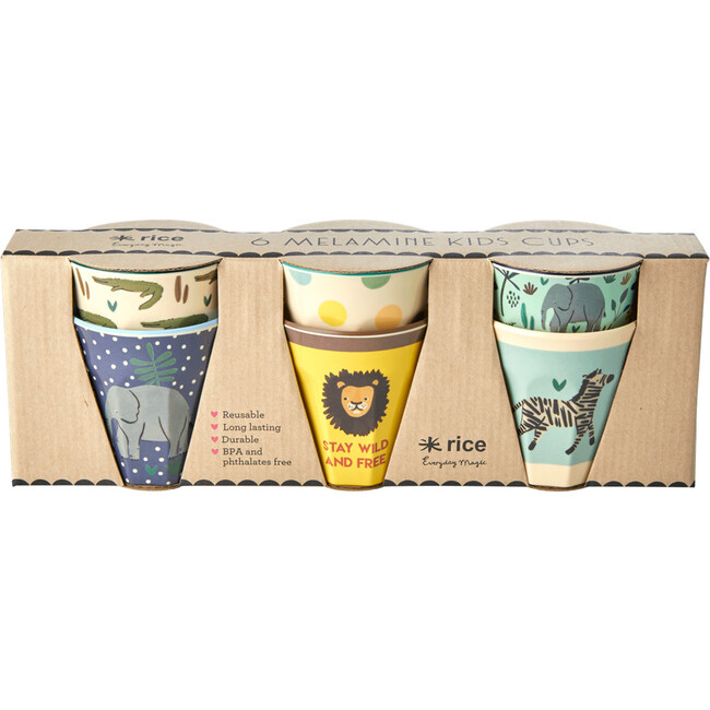 Set of 6 Small Melamine Kids Cups, Blue Jungle