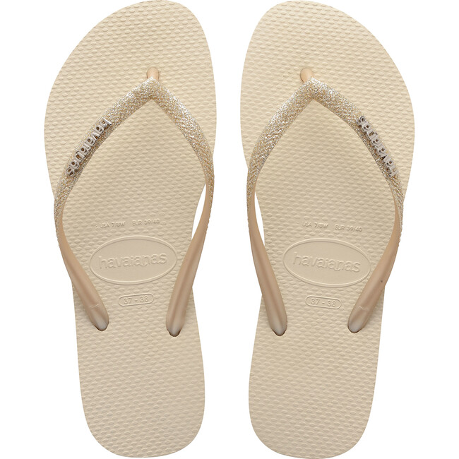 Slim Glitter Flip Flops, Beige - Sandals - 1