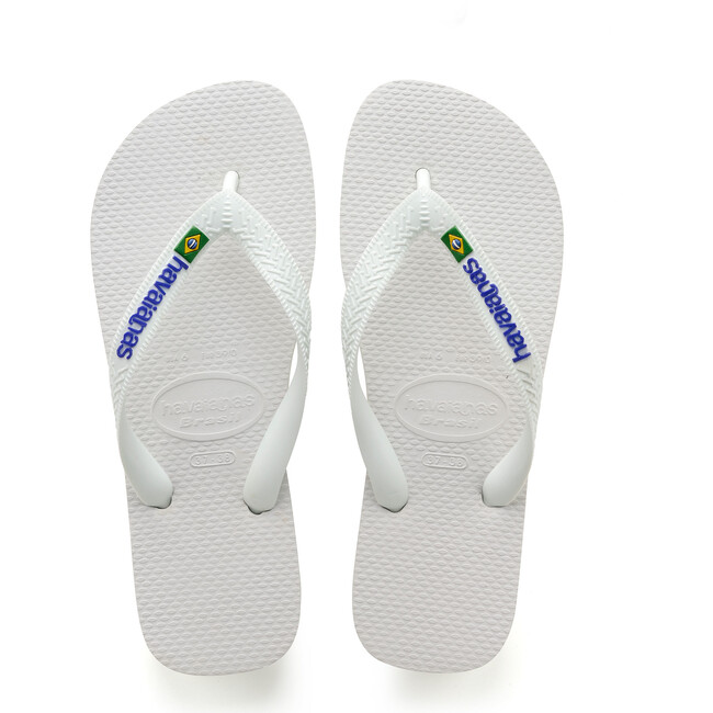 Mens Brazil Logo Flip Flops, White - Sandals - 1